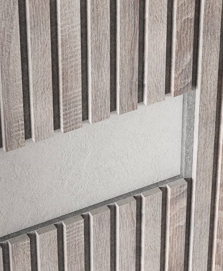 Акустическая панель, черный войлок, 2750х600х19мм, рейки МДФ дуб Дымчатый